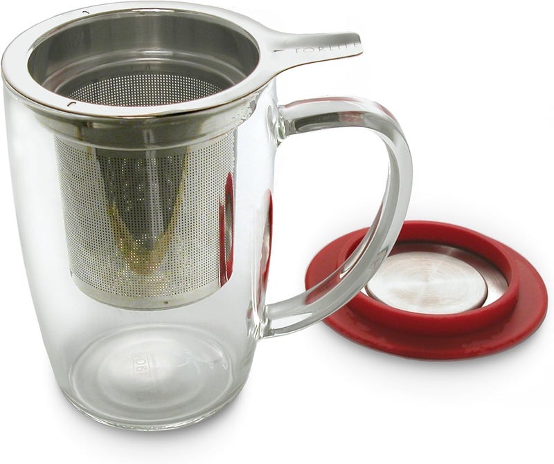 FORLIFE NewLeaf Glass Tea 16Ounce Mug with Infuser and Lid Red - Image 2