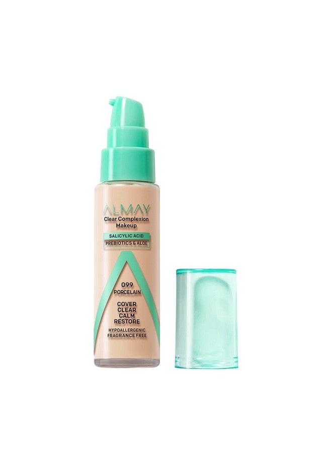 Almay Clear Complexion Acne Foundation Makeup With Salicylic Acid Lightweight, Medium Coverage, Hypoallergenic, Fragrancefree, For Sensitive Skin, 099 Porcelain, 1 Fl Oz. - Image 1