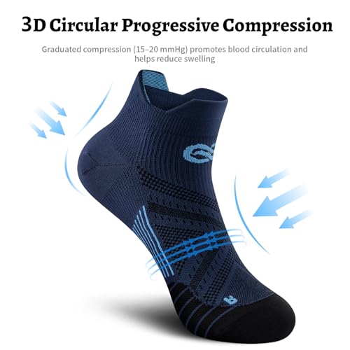 PAPLUS No Show Compression Socks for Men and Women (6 Pairs), Low Cut Running Ankle Socks with Arch Support for Plantar Fasciitis, Cyling, Athletic, Flight, Travel, Nurses. Navy S/M - Image 3
