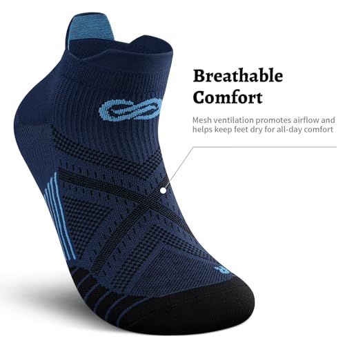 PAPLUS No Show Compression Socks for Men and Women (6 Pairs), Low Cut Running Ankle Socks with Arch Support for Plantar Fasciitis, Cyling, Athletic, Flight, Travel, Nurses. Navy S/M - Image 5