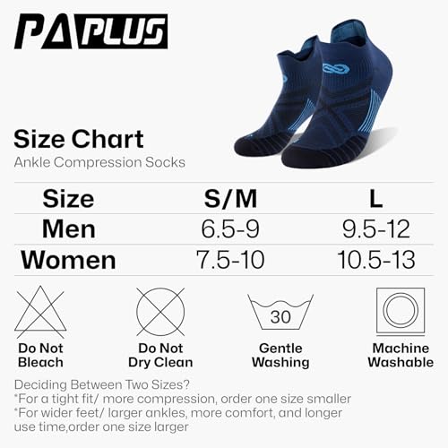 PAPLUS No Show Compression Socks for Men and Women (6 Pairs), Low Cut Running Ankle Socks with Arch Support for Plantar Fasciitis, Cyling, Athletic, Flight, Travel, Nurses. Navy S/M - Image 2
