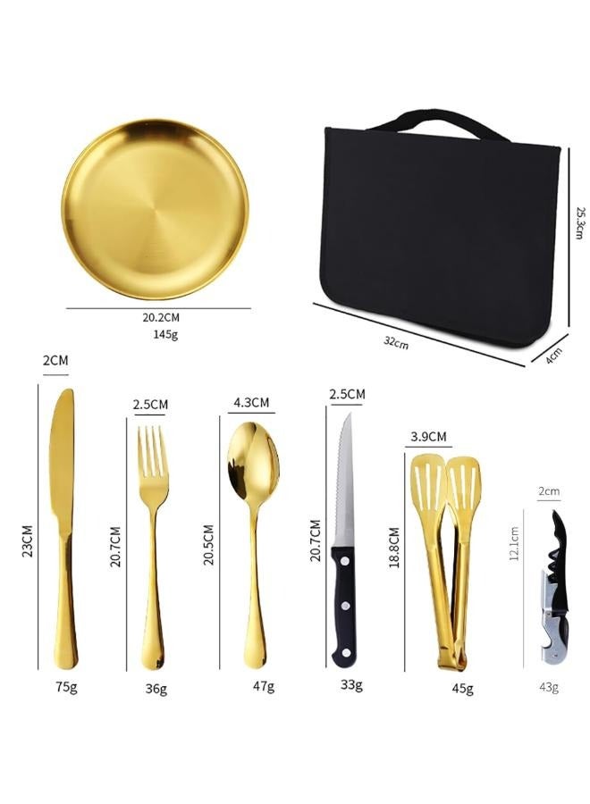 20Pcs Portable Camping Cutlery Set Portable Stainless Steel Tableware Set Dinnerware Bag Clip Spoon Fork Knife Plate for Outdoor Picnic Travel - Image 2