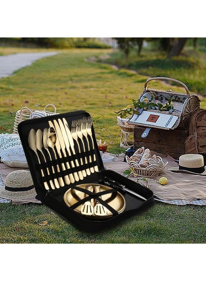 20Pcs Portable Camping Cutlery Set Portable Stainless Steel Tableware Set Dinnerware Bag Clip Spoon Fork Knife Plate for Outdoor Picnic Travel - Image 3