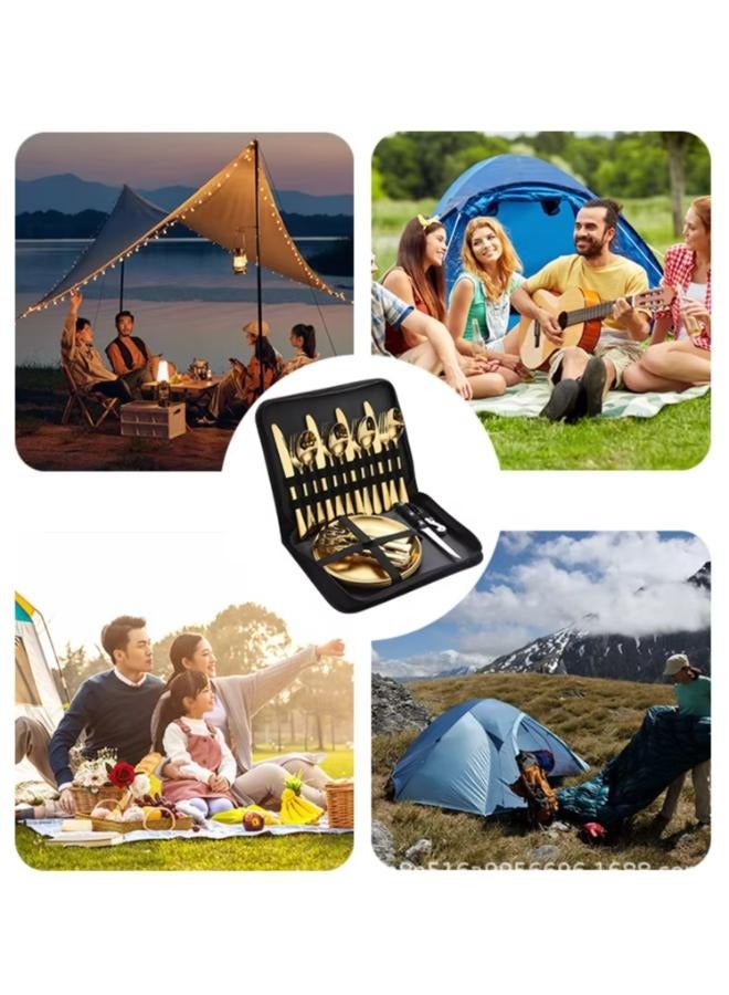 20Pcs Portable Camping Cutlery Set Portable Stainless Steel Tableware Set Dinnerware Bag Clip Spoon Fork Knife Plate for Outdoor Picnic Travel - Image 4