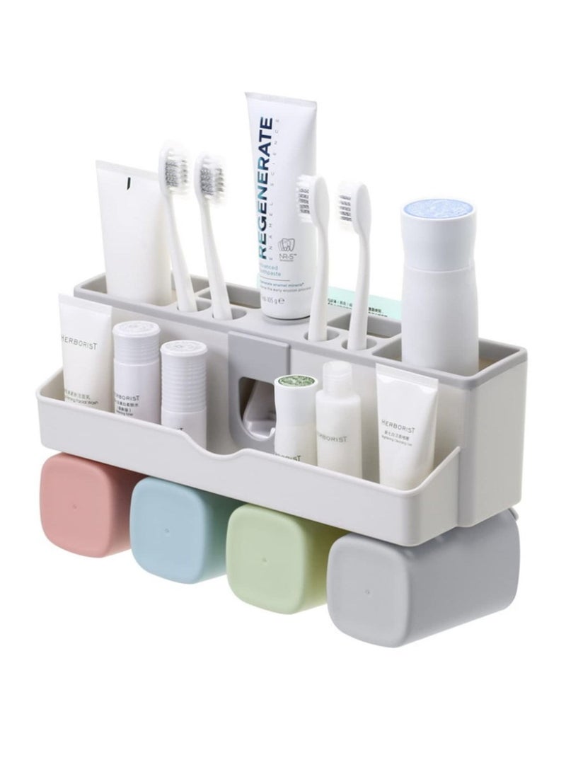 Family Toothbrush Holder Save Space No Drill Wall Mount Toothpaste Toothbrushes Holders - Image 1