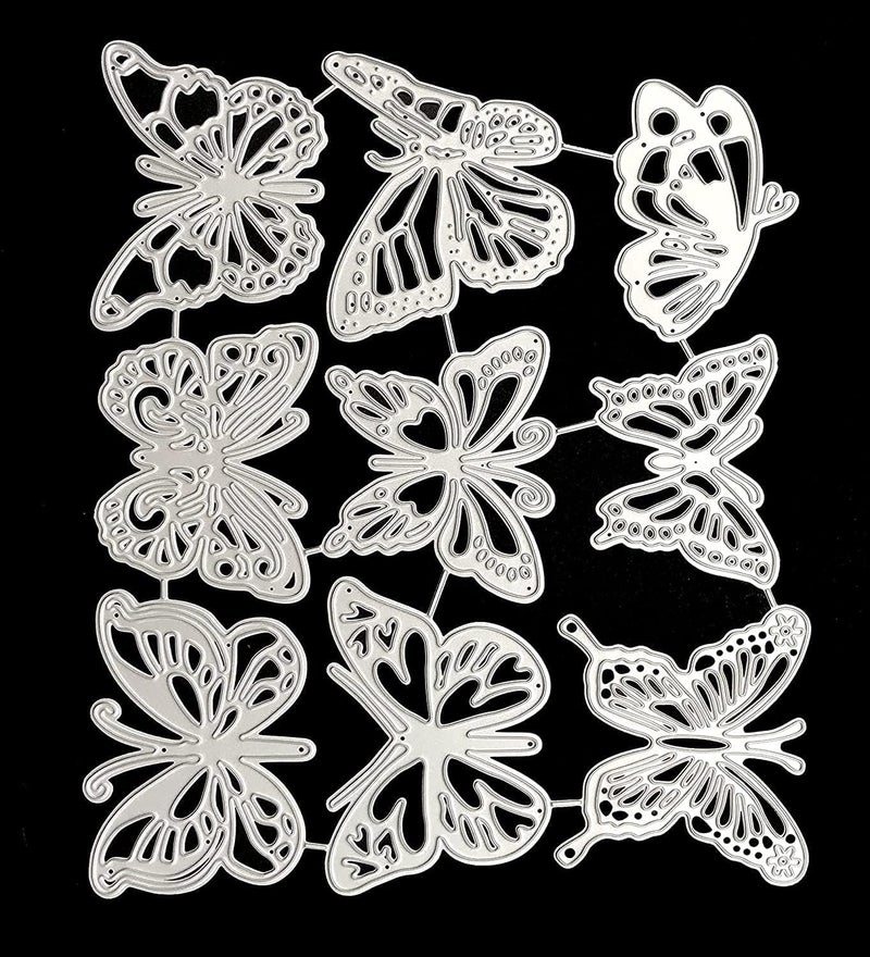 Kashoer Butterfly Metal Die Cuts 9 Piece Set for Card Making Decorative Embossing DIY Cards Paper Crafts Scrapbooking Photo Albums Silver
