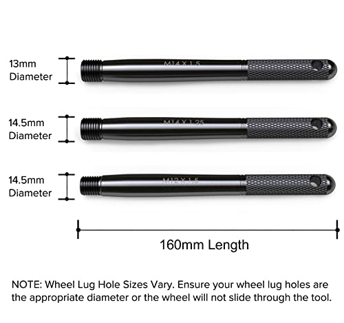 StanceMagic Black Wheel Hangers Alignment Pin Guide Tools - 12x1.5, 14x1.5, 14x1.25 (One of Each, Eliminates Guesswork) Compatible with European Vehicles - Steel, 160mm Length - Pack of 3 - Image 2
