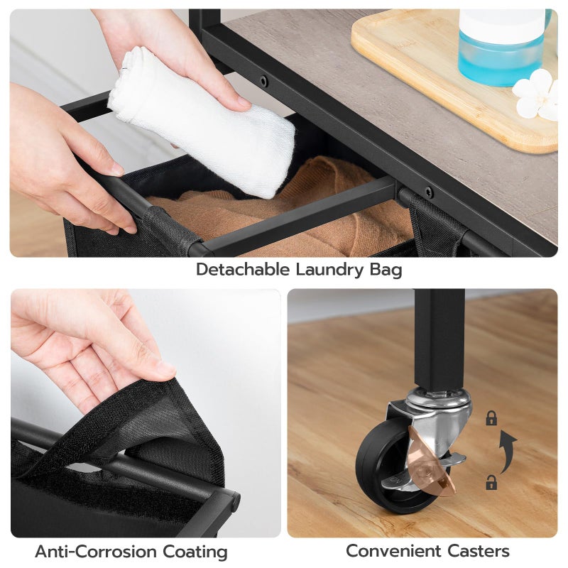 HOOBRO Laundry Sorter 3 Section, Laundry Hamper with Wheels, 3 Ã— 11.5 Gal (43.4L), Rolling Laundry Basket, Pull-Out and Removable Oxford Fabric Bags, Greige and Black BG76XY01 - Image 3
