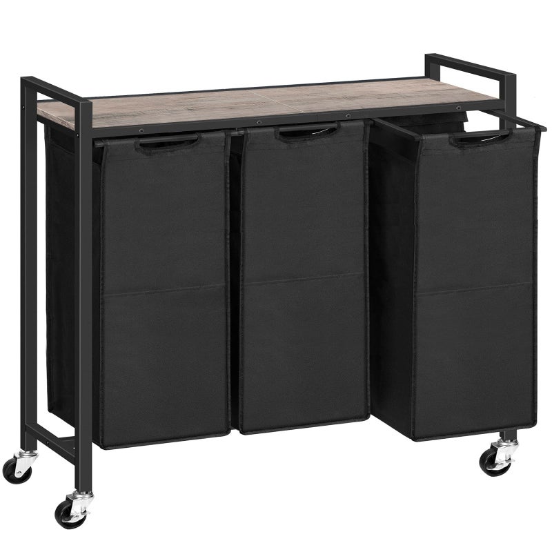 HOOBRO Laundry Sorter 3 Section, Laundry Hamper with Wheels, 3 Ã— 11.5 Gal (43.4L), Rolling Laundry Basket, Pull-Out and Removable Oxford Fabric Bags, Greige and Black BG76XY01 - Image 1