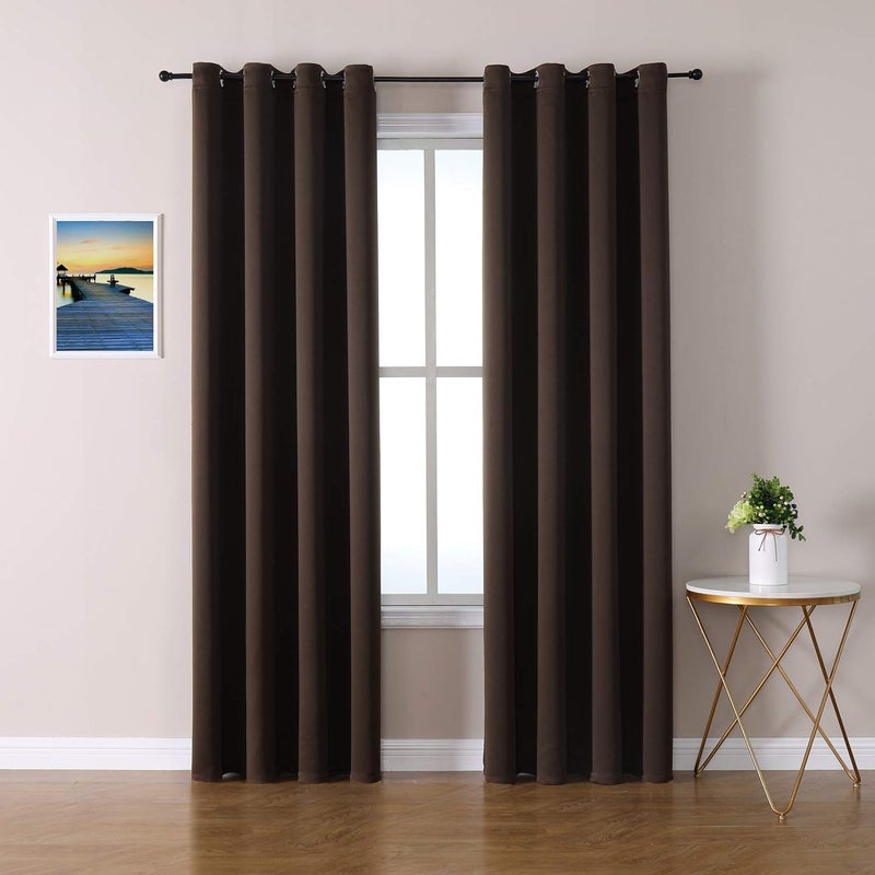 ChrisDowa Grommet Blackout Curtains for Bedroom and Living Room - 2 Panels Set Thermal Insulated Room Darkening Curtains (Brown  52W x 95L) - Image 1