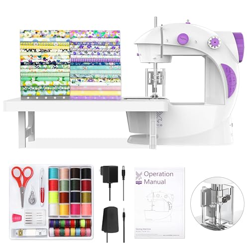 KPCB Tech Sewing Machine for Beginners [Full Set] with Finger Guard and Fabric Bundles - Mini Sewing Machine with Sewing Kits, Foot Pedal, US Adapter and Extension Table - Image 1