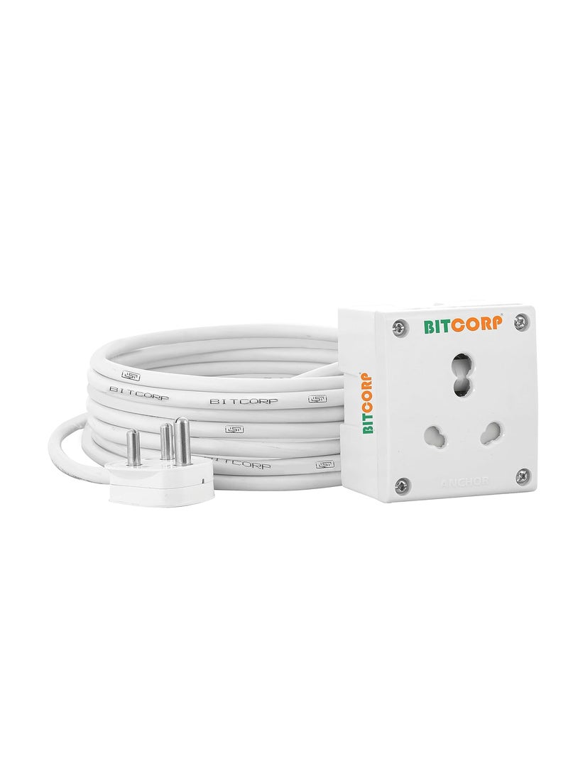BITCORP Bitcorp Electric Extension Cord 6A to 16A Converter for Small and Heavy Duty Appliances 15A 16A 20A 1 Socket High Power Wattage 2500W Power Strip with 3 Meter Long Length Wire Plug White  - Image 1
