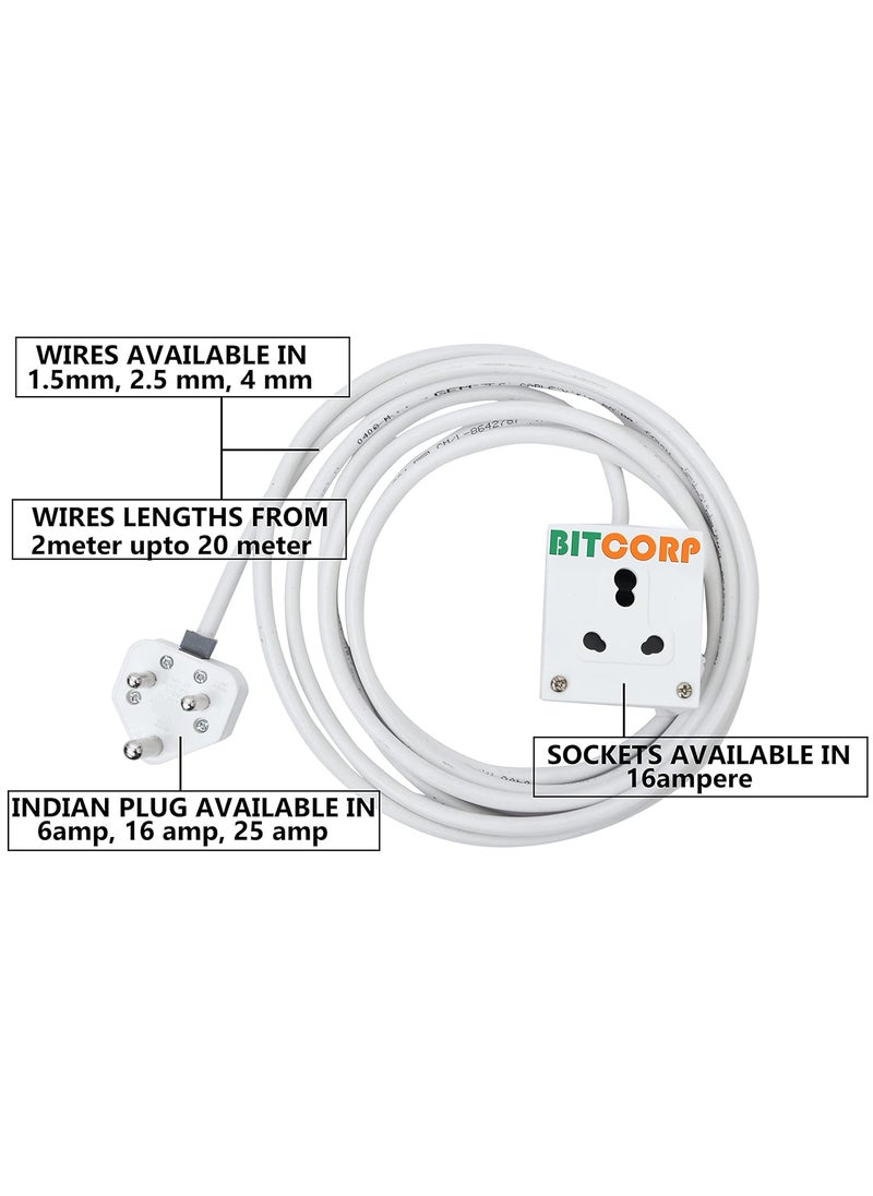 BITCORP Bitcorp Electric Extension Cord 6A to 16A Converter for Small and Heavy Duty Appliances 15A 16A 20A 1 Socket High Power Wattage 2500W Power Strip with 3 Meter Long Length Wire Plug White  - Image 2