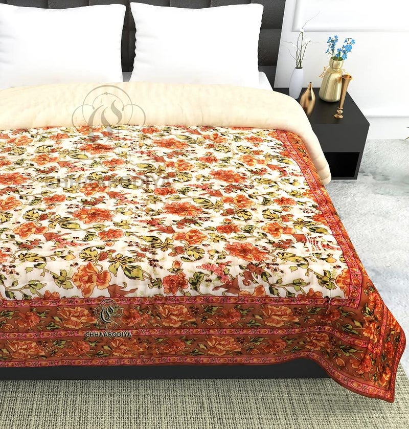 Lilfly Rajasthani Light Weight Pure Cotton Single Bed Soft Jaipuri AC Quilt/Razai Floral mughal Design Quilts Blankets for Home (Size 55X85 inch)- Multicolor - Image 2