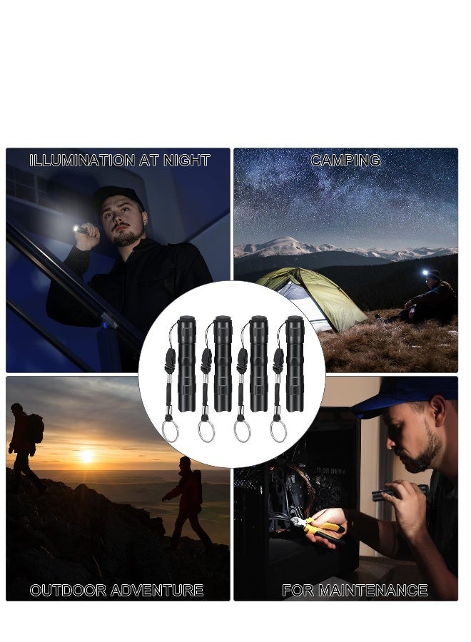 12 Pcs Mini Flashlights Bulk LED Handheld Torches with Lanyard Bright Battery Operated Aluminum Flash Lights for Camping Night Reading Party Favor Keychain Gift Black - Image 2