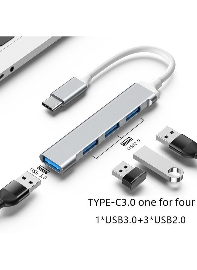 Type-C To 4 Expansion Dock USB3.0 Mobile Phone Computer Power Hub Multi-Function Extension Dock Cross-Border-Number Of Interfaces:USB One Drag Four Silver - Image 2