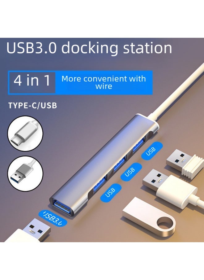 Type-C To 4 Expansion Dock USB3.0 Mobile Phone Computer Power Hub Multi-Function Extension Dock Cross-Border-Number Of Interfaces:USB One Drag Four Silver - Image 4
