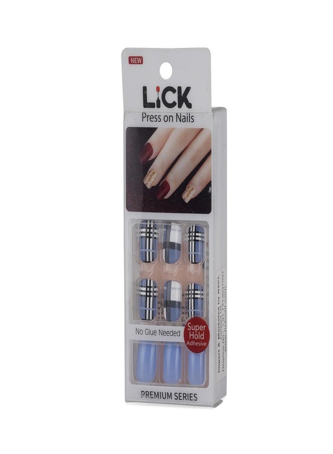 ليك أظافر لاصقة من ليك - 30 قطعة، أظافر صناعية/مزيفة/مقلدة كلاسيكية فرنسية قابلة لإعادة الاستخدام، قاعدة مربعة الشكل وأطراف زرقاء كوبالتية (عبوة من 30 قطعة) - Image 5