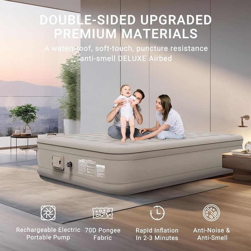 DS ENTERPRISE Single Air Bed, Inflatable Mattres With Free Electric Pump, Quick Self-Inflation/Deflation Guest Air Mattress, Blow Up Bed for Home Camping Versatile Sofa Cum Air Folding Sofa Bed–Long-Lasting (A) - Image 2