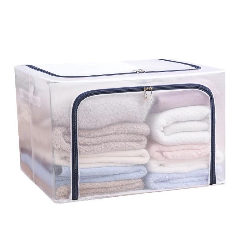 VIPREKHO VIPREKHO Foldable Transparent Under bed Storage Bag for Clothes Stackable Storage Units Boxes with Stainless Steel Frame Folding Cabinet Boxes Zipper Large Capacity 66 liter Cloth Storage Bag  - Image 1