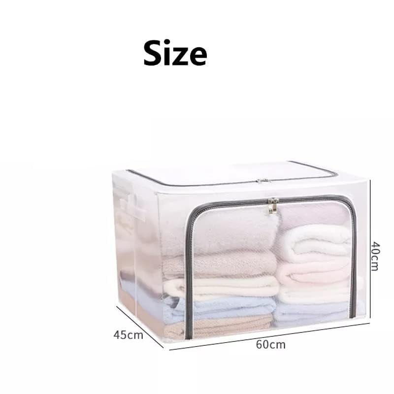 VIPREKHO VIPREKHO Foldable Transparent Under bed Storage Bag for Clothes Stackable Storage Units Boxes with Stainless Steel Frame Folding Cabinet Boxes Zipper Large Capacity 66 liter Cloth Storage Bag  - Image 3