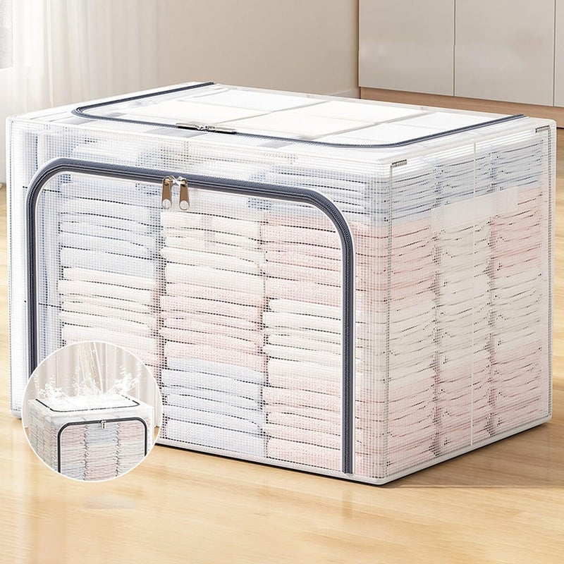 VIPREKHO VIPREKHO Foldable Transparent Under bed Storage Bag for Clothes Stackable Storage Units Boxes with Stainless Steel Frame Folding Cabinet Boxes Zipper Large Capacity 66 liter Cloth Storage Bag  - Image 2
