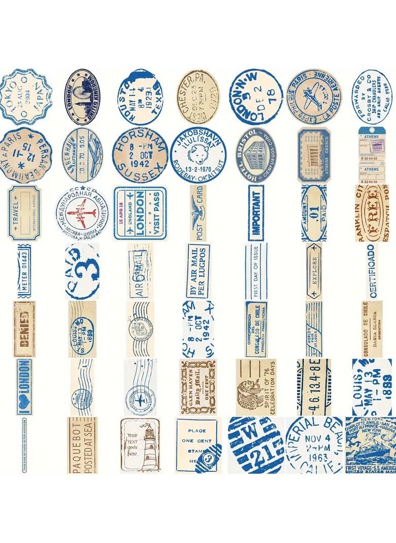 Goolsky GUTBD 50pcs Vinyl Travel Stickers - Cartoon Passport Stamp and Ticket Designs, Self-Adhesive, Reusable, Matte Finish, for Laptops, Luggage and Glass Surfaces, English Language, Irregular Shapes  - Image 1