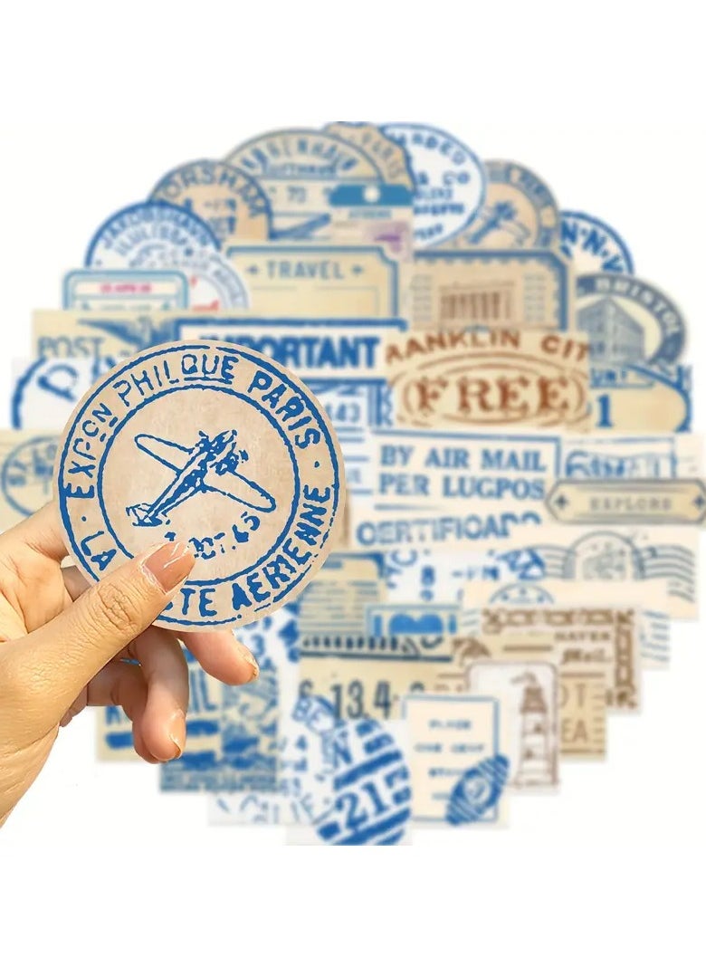 Goolsky GUTBD 50pcs Vinyl Travel Stickers - Cartoon Passport Stamp and Ticket Designs, Self-Adhesive, Reusable, Matte Finish, for Laptops, Luggage and Glass Surfaces, English Language, Irregular Shapes  - Image 4