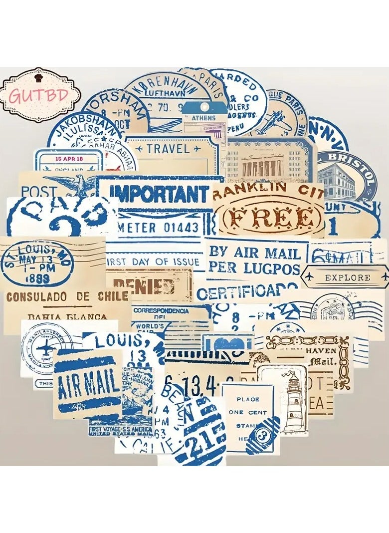 Goolsky GUTBD 50pcs Vinyl Travel Stickers - Cartoon Passport Stamp and Ticket Designs, Self-Adhesive, Reusable, Matte Finish, for Laptops, Luggage and Glass Surfaces, English Language, Irregular Shapes  - Image 3