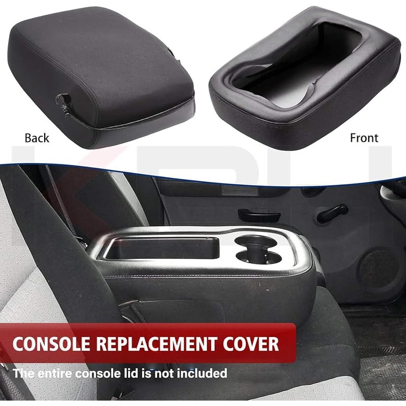 KBH Center Console Armrest Cover for Chevy Tahoe Suburban Silverado, GMC Sierra Yukon 1500 2500 3500 2007-2014, Jump Seat, Leather & Cloth, Car Trim with Zipper Design, Black - Image 2