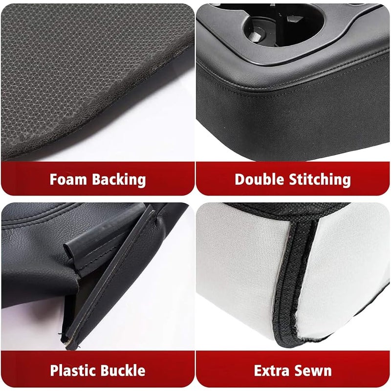 KBH Center Console Armrest Cover for Chevy Tahoe Suburban Silverado, GMC Sierra Yukon 1500 2500 3500 2007-2014, Jump Seat, Leather & Cloth, Car Trim with Zipper Design, Black - Image 5