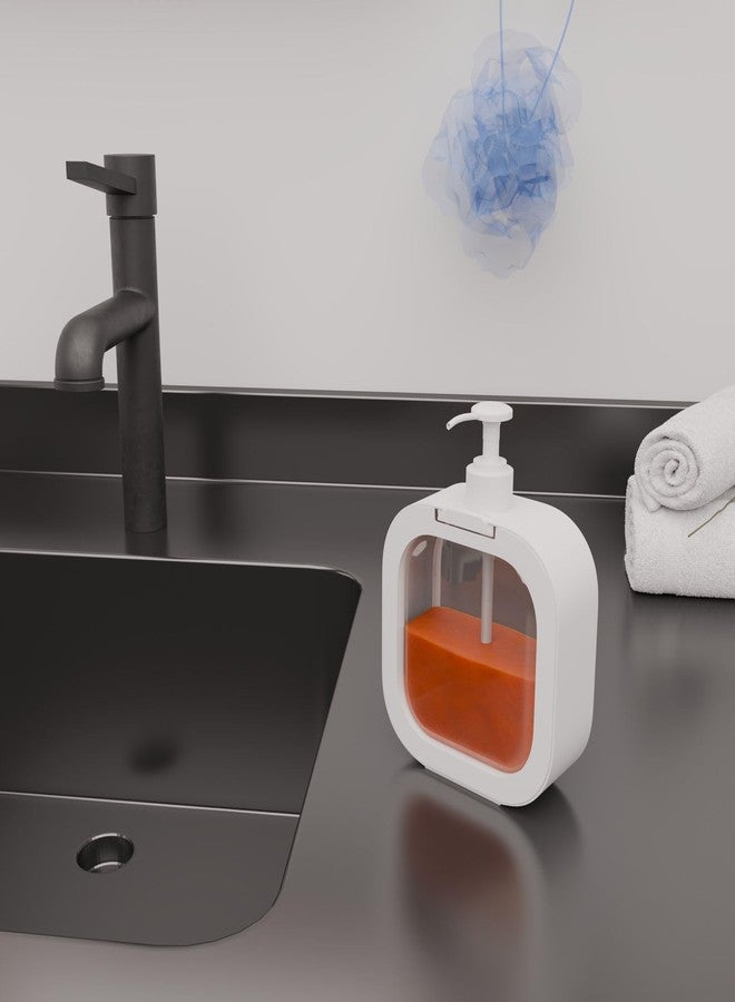 Finner Modern White Soap Dispenser for Kitchen & Bathroom - Transparent Liquid Reservoir, Countertop Hand Wash Pump Bottle - Image 2