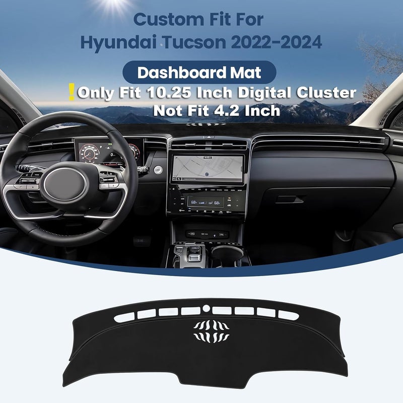 Rilsen Dashboard Cover Mat for 2022 2023 2024 Tucson NX4 Accessories,Dash Cover Nonslip Dash Mat Protector Sunshade No Glare Black (Only Fit 10.25 inch Digital Cluster,not fit 4.2 inch) - Image 2