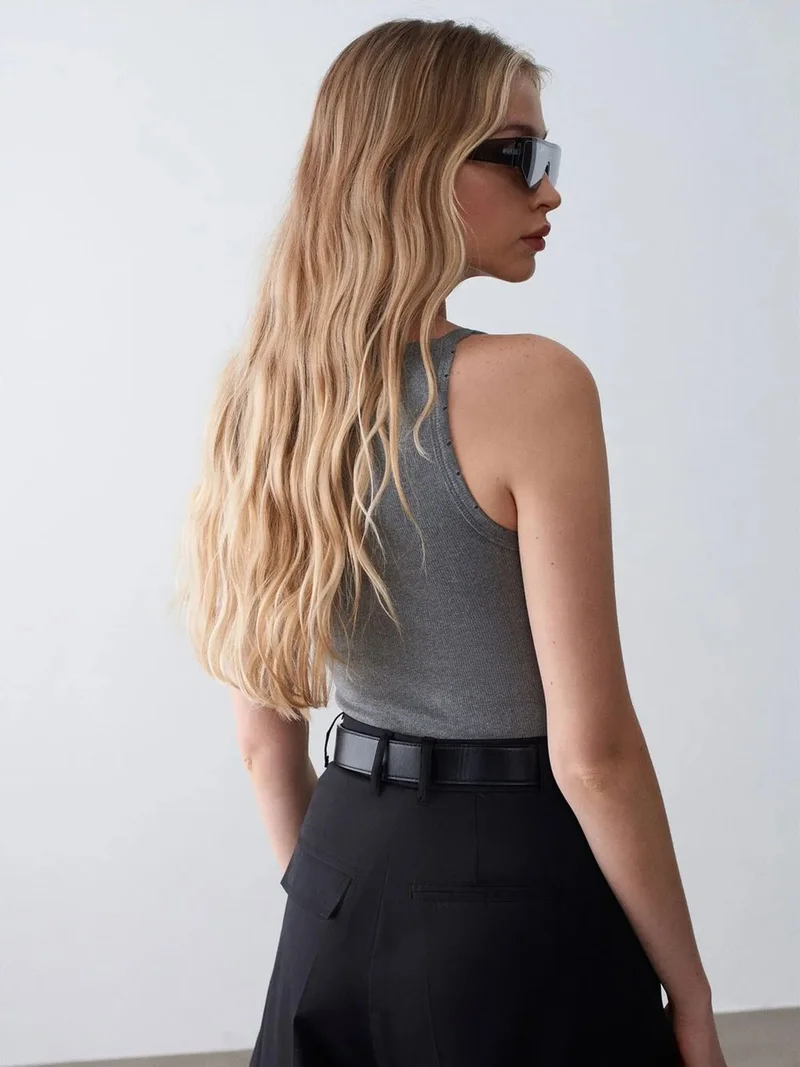 ديلفين Dilvin Ribbed Cotton Halterneck Blouse