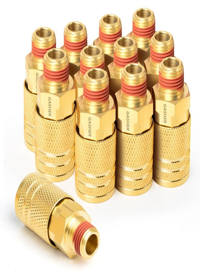 غاشر GASHER 12 قطعة من وصلات صناعية ذكر نحاسية مقاس 1/4 بوصة، مقاس خيوط NPT ذكر 1/4 بوصة، وصلة هوائية سريعة التوصيل - Image 1