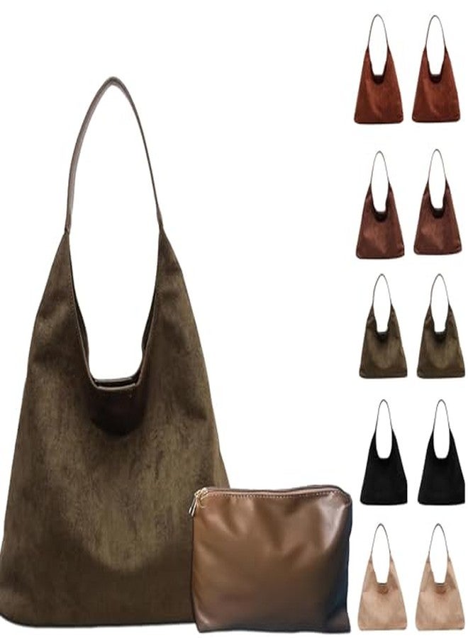 Lramkuy Brown Suede Bag for Women, Brown Suede Tote Bag Purse, Suedes bags for Women, Shoulder Bags, Green, 14.1*12.2*5.1 inches - Image 1
