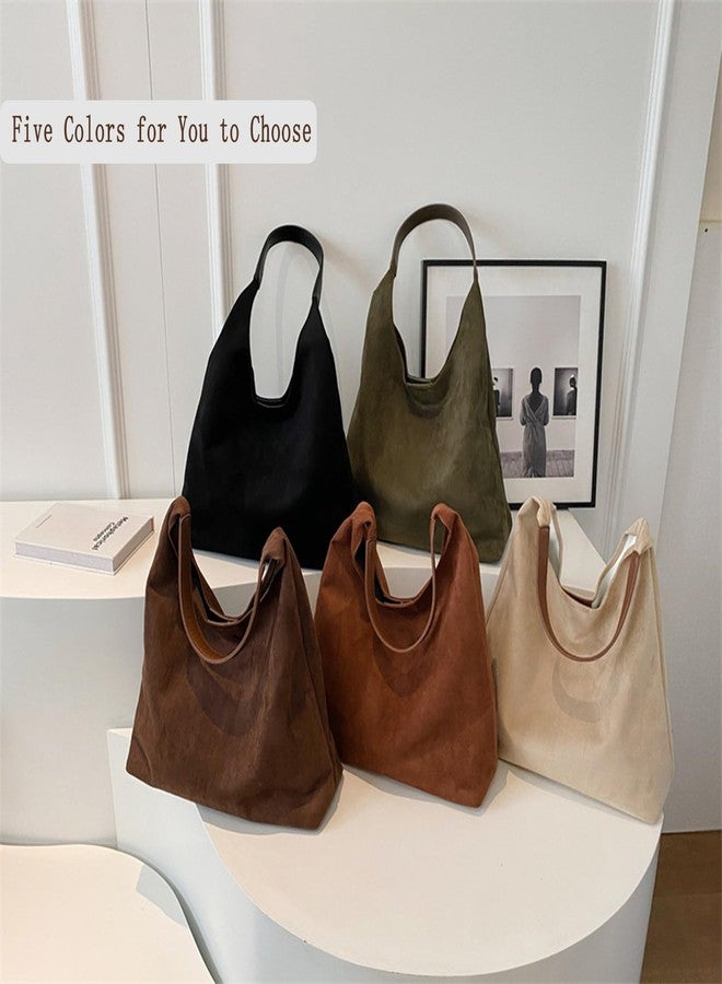 Lramkuy Brown Suede Bag for Women, Brown Suede Tote Bag Purse, Suedes bags for Women, Shoulder Bags, Green, 14.1*12.2*5.1 inches - Image 4