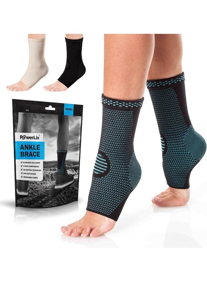 POWERLIX POWERLIX Ankle Brace Compression Support Sleeve (Pair) for Injury Recovery, Joint Pain and More. Plantar Fasciitis Foot Socks with Arch Support, Eases Swelling, Heel Spurs, Achilles Tendon  - Image 1