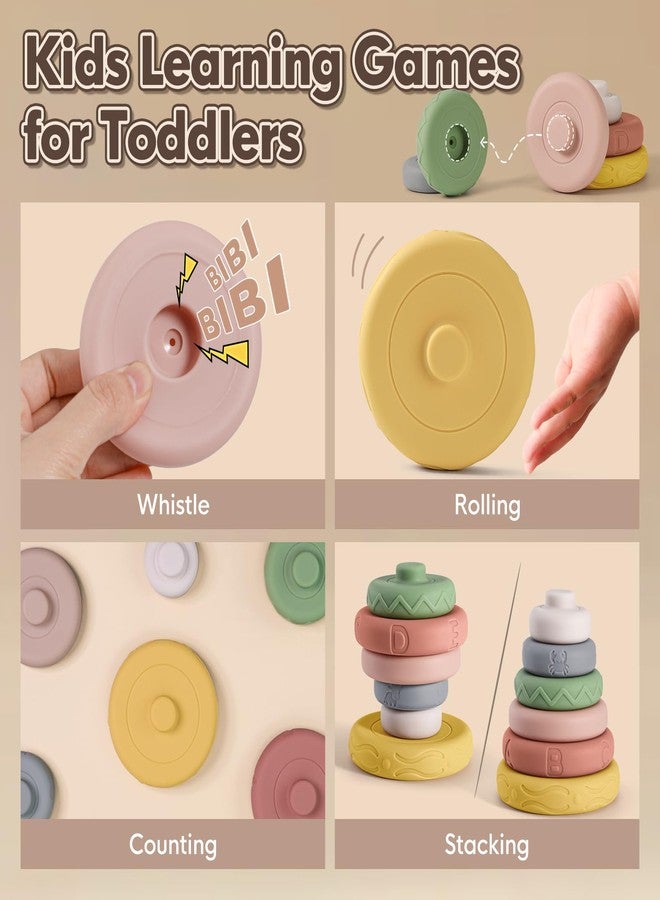 BOBXIN Baby Stacking & Nesting Rings Toy 4.7", 6pcs Soft Silicone Circle Building Stacker,Squeeze Play with Letter,Animal and Graphic,Toddler Sensory Learning Montessori Toys for Babies 6 Months+ - Image 3