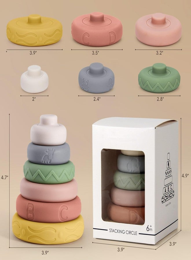 BOBXIN Baby Stacking & Nesting Rings Toy 4.7", 6pcs Soft Silicone Circle Building Stacker,Squeeze Play with Letter,Animal and Graphic,Toddler Sensory Learning Montessori Toys for Babies 6 Months+ - Image 4