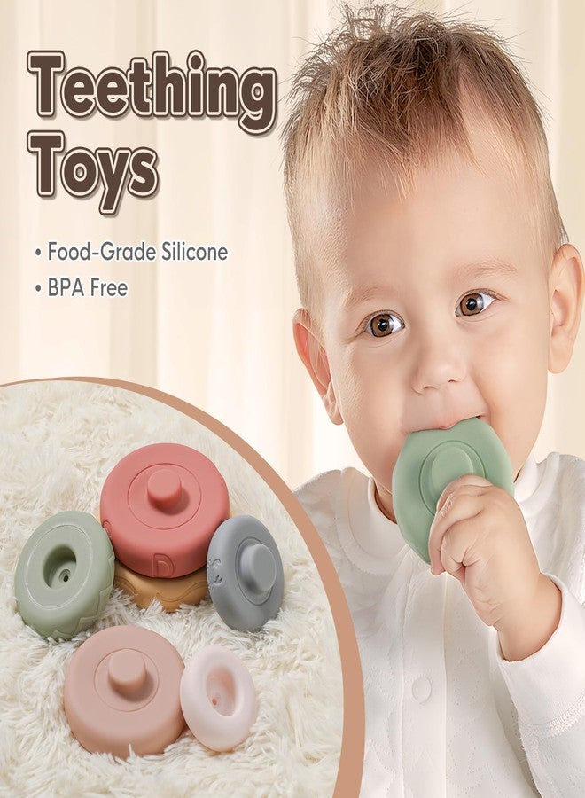 BOBXIN Baby Stacking & Nesting Rings Toy 4.7", 6pcs Soft Silicone Circle Building Stacker,Squeeze Play with Letter,Animal and Graphic,Toddler Sensory Learning Montessori Toys for Babies 6 Months+ - Image 2