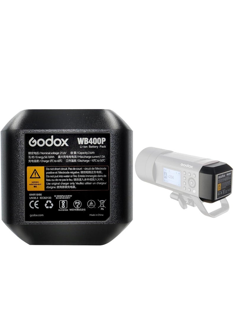 Godox - GODOX AD400Pro Battery Replacement WB400P for Flash AD400 Pro, Lithium Battery with DC 21.6V/2600mAh & 390 Times Full-Power Flashes WB400P - Image 1