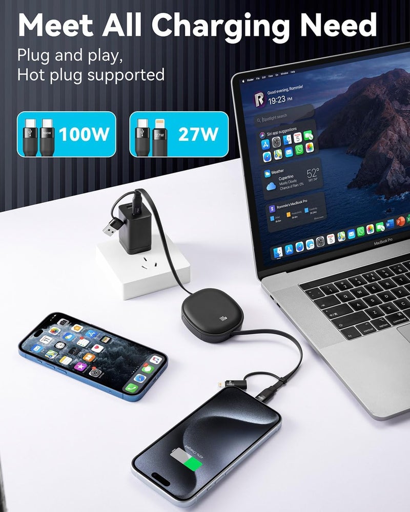Minlu 5 in1 Retractable USB Type C Cable 100W, 2Pack Multi Charging Cable 5A Fast Charging Cord USBC Cable with USB A+C to L/C Travel Essentials Charger for iPhone Series,Samsung Galaxy,MacBook,iPad(3.86ft) - Image 2