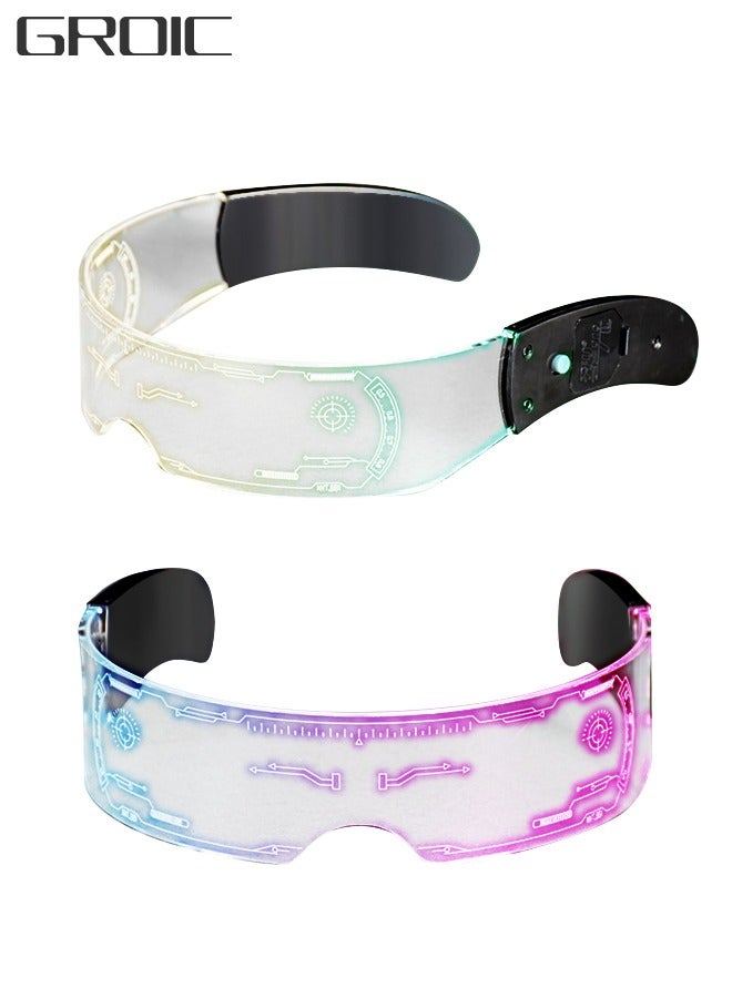 GROIC 2 Pcs LED Glasses, Light Up Glasses, Luminous Glasses, Chemion LED Visor Rave Glasses with 7 Colors, Cyberpunk Futuristic Luminous Cosplay Glasses for Parties - Image 1