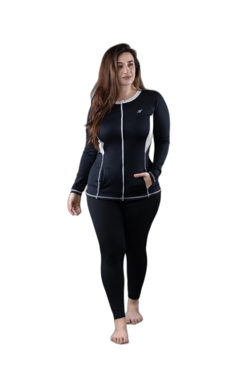Keepfit Women's Longsleeves Zippered Padded Rashguard 2-Piece Plus Size Swimset |Swimming Suit for Women - Image 1