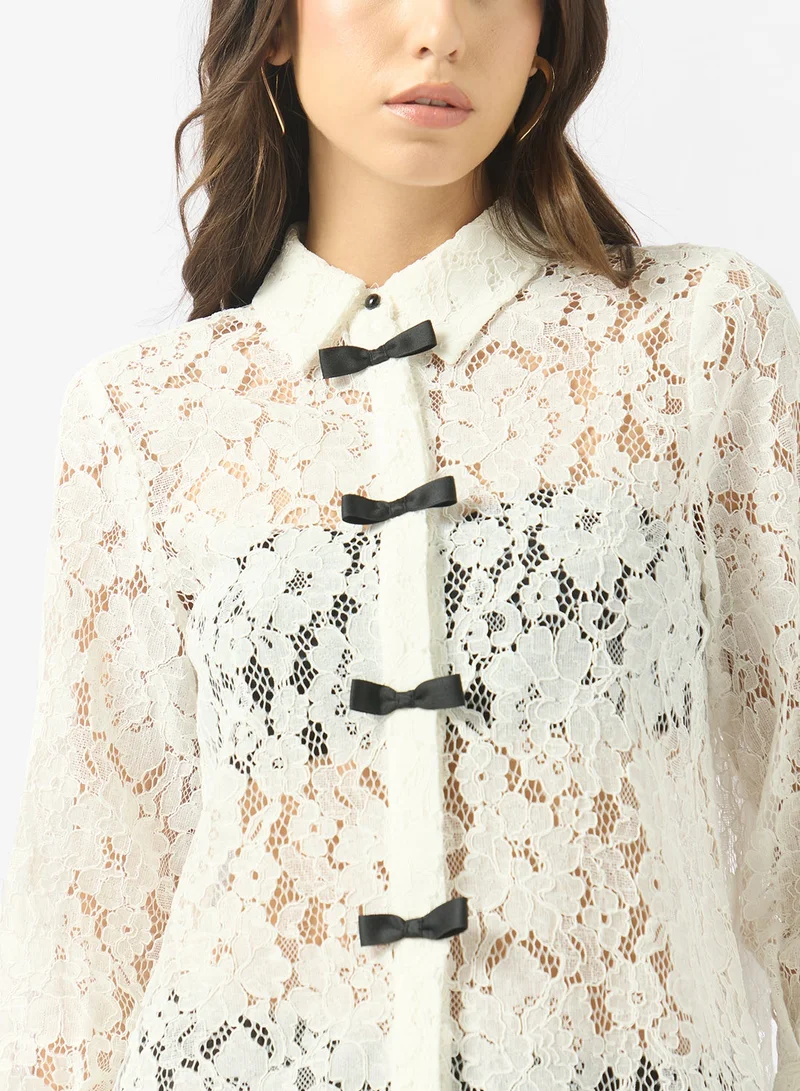 Ginger  Lace Shirt with Bow Detail for Women | Best Price UAE
