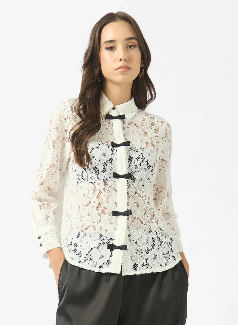 جينجر قميص دانتيل بفيونكة