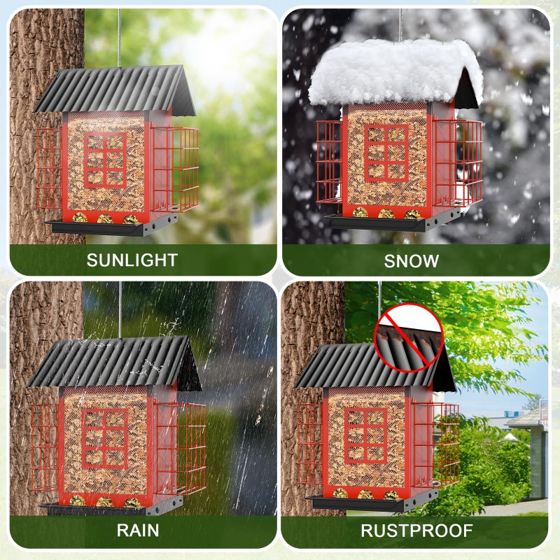 FlowaFoli Bird Feeders for Outdoors Hanging, Metal Bird Feeder with Double Suet Cage Cake, Large Capacity, Birdfeeders Sturdy & Weatherproof, Easy to Clean & Refill, Great for Attracting Wild Birds - Image 3