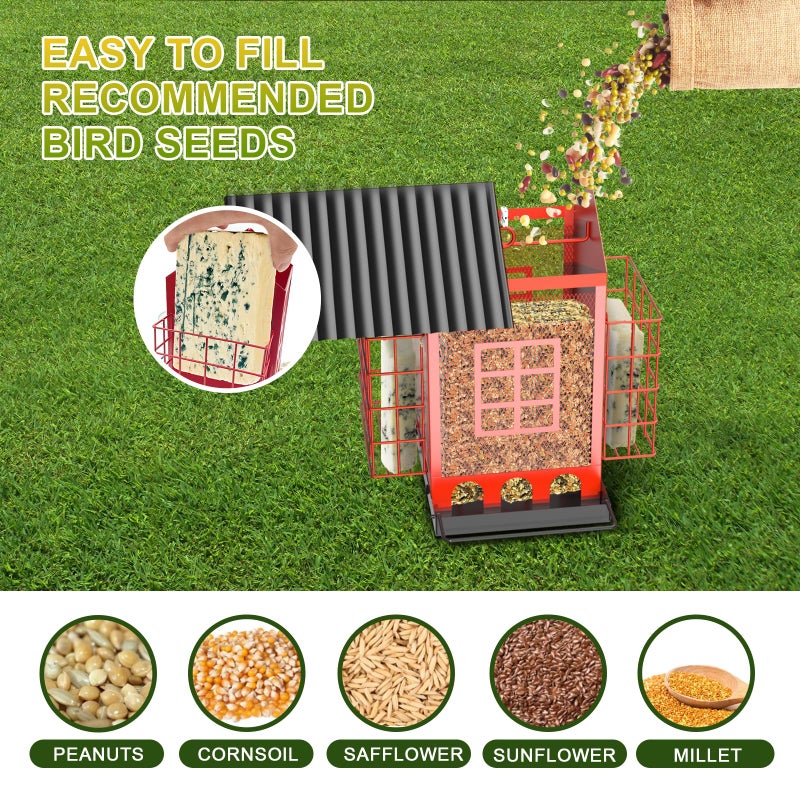 FlowaFoli Bird Feeders for Outdoors Hanging, Metal Bird Feeder with Double Suet Cage Cake, Large Capacity, Birdfeeders Sturdy & Weatherproof, Easy to Clean & Refill, Great for Attracting Wild Birds - Image 4