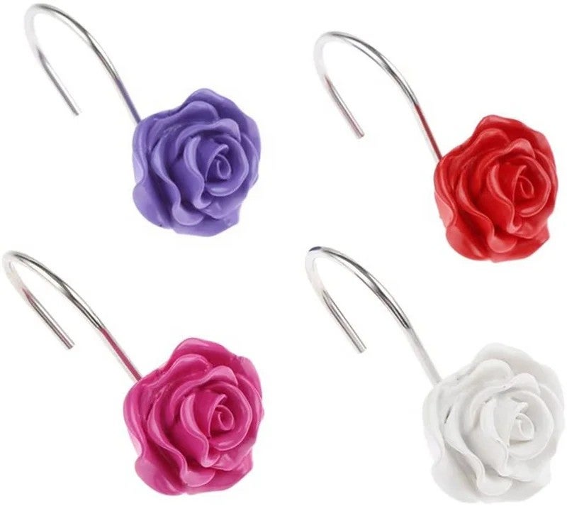 Y&D 12 PCS Rose Shower Curtain Hooks, Anti-Rust Decorative Shower Curtain Rings for Home Fashion Bathroom Decor - Image 3